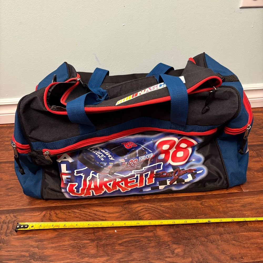 NASCAR Themed Black and Blue Duffel Bag Dale Jarrett